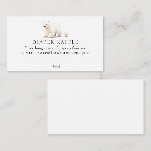 Winter Polar Beer Luier Raffle Baby shower Informatiekaartje (Voorkant / Achterkant)