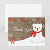 Winter Polar Beer Red Snowflake Bedankkaart (Voorkant / Achterkant)