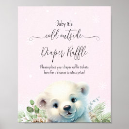 Winter Polar Beer roze Baby shower teken Poster