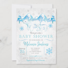 Winter Polar Beer Snow Boy Baby shower Invitation Kaart