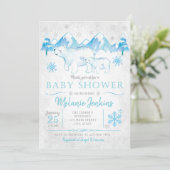 Winter Polar Beer Snow Boy Baby shower Invitation Kaart (Staand voorkant)