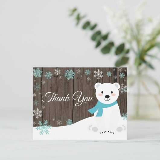 Winter Polar Beer Snowflake Aqua Hartelijk dank Bedankkaart (Staand voorkant)