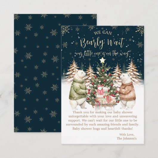 Winter Polar Beer Snowflake Baby shower Bedankkaart (Voorkant / Achterkant)