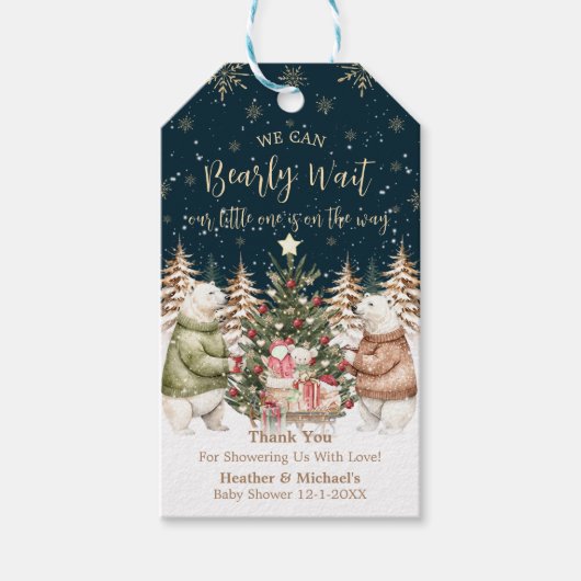 Winter Polar Beer Snowflake Baby shower Cadeaulabel (Voorkant)