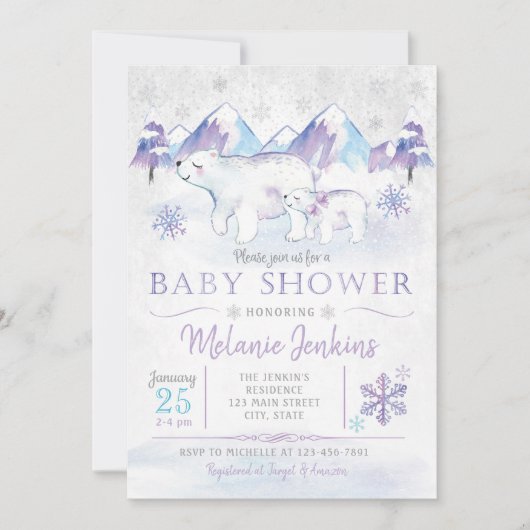 Winter Polar Beer Snowflake Baby shower Kaart (Voorkant)
