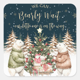Winter Polar Beer Snowflake Baby shower Vierkante Sticker