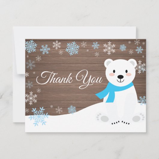 Winter Polar Beer Snowflake Blue Hartelijk dank Bedankkaart (Voorkant)