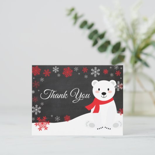 Winter Polar Beer Snowflake Red Dank je wel Bedankkaart (Staand voorkant)