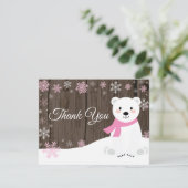 Winter Polar Beer Snowflake Roze Hartelijk dank Bedankkaart (Staand voorkant)