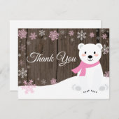 Winter Polar Beer Snowflake Roze Hartelijk dank Bedankkaart (Voorkant / Achterkant)