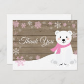 Winter Polar Beer Snowflake Roze Hartelijk dank Bedankkaart (Voorkant / Achterkant)