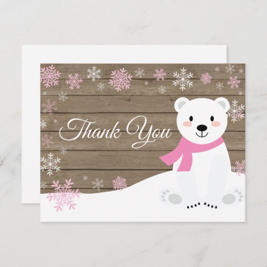 Winter Polar Beer Snowflake Roze Hartelijk dank Bedankkaart (Voorkant / Achterkant)