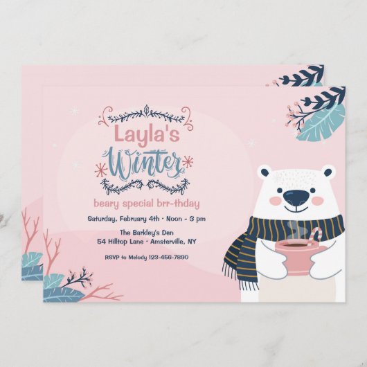 Winter Polar Beer Verjaardagsfeest Kaart (Voorkant / Achterkant)