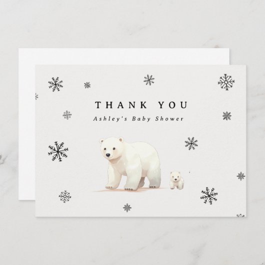 Winter Polar Beren Baby shower Bedankkaart (Voorkant / Achterkant)