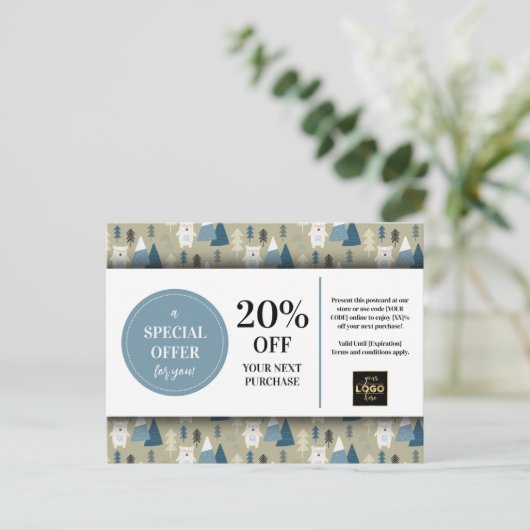 Winter Polar Beren Custom Coupon Korting Briefkaart (Staand voorkant)