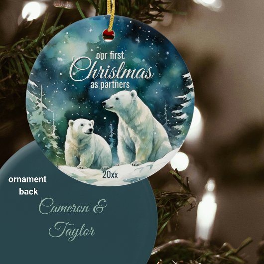 Winter Polar Beren eerste kerst als partners Keramisch Ornament