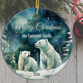 Winter Polar Beren Vrolijk Kerstfeest Familienaam Keramisch Ornament