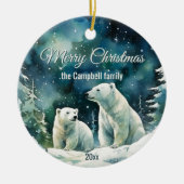 Winter Polar Beren Vrolijk Kerstfeest Familienaam Keramisch Ornament (Voorkant)