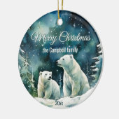 Winter Polar Beren Vrolijk Kerstfeest Familienaam Keramisch Ornament (Links)