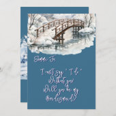 Winter Pond Stream Houten Brug Be My Bridesmaid Kaart (Voorkant / Achterkant)