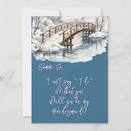 Winter Pond Stream Houten Brug Be My Bridesmaid Kaart