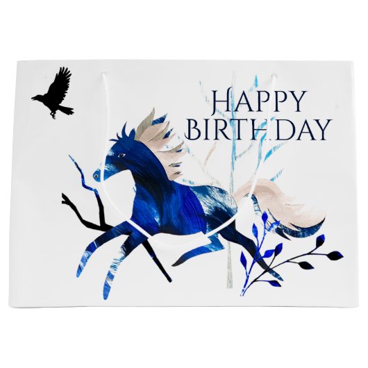 Winter Pony en Crow Horse Happy Birthday Groot Cadeauzakje (Voorkant)