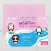 Winter Pool Birthday Invitation / Pool Invitation Kaart (Voorkant / Achterkant)