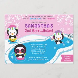 Winter Pool Birthday Invitation / Pool Invitation Kaart