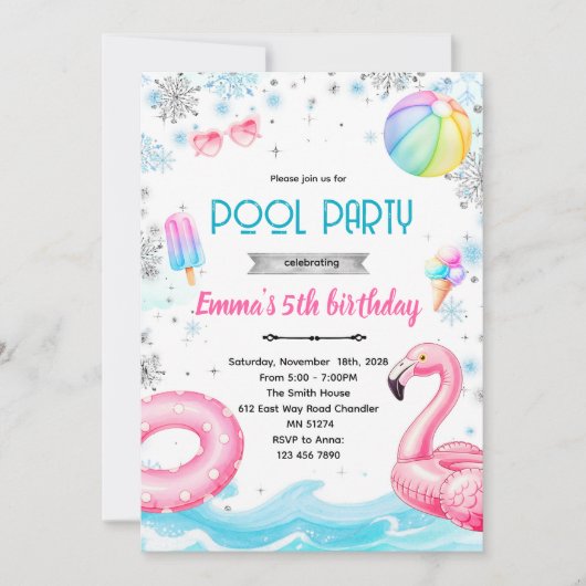 Winter pool girl theme invite kaart (Voorkant)