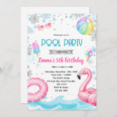 Winter pool girl theme invite kaart (Voorkant / Achterkant)