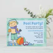 Winter Pool Party Blond Jongen Binnenzwemmen Verja Kaart (Staand voorkant)