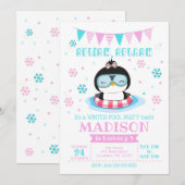 Winter Pool Party Invitation / Girl Penguin Invite Kaart (Voorkant / Achterkant)