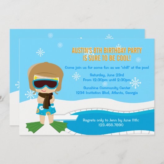 Winter Pool Party Invite Kaart (Voorkant / Achterkant)