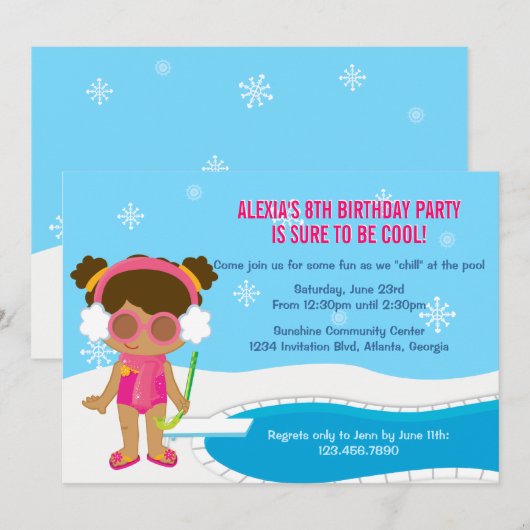 Winter Pool Party Invite Kaart (Voorkant / Achterkant)