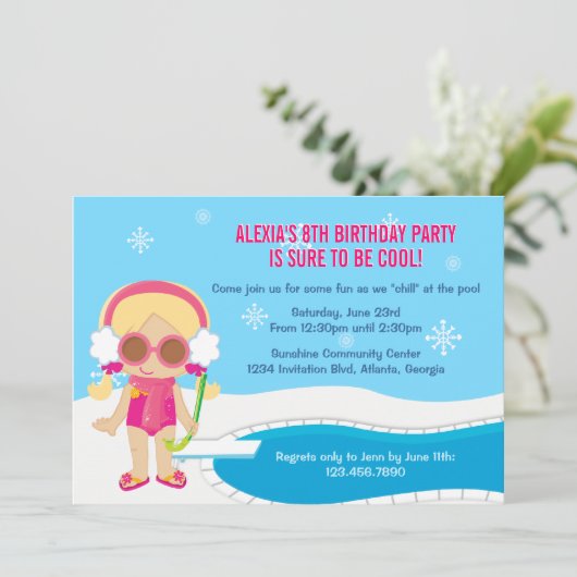 Winter Pool Party Invite Kaart (Staand voorkant)