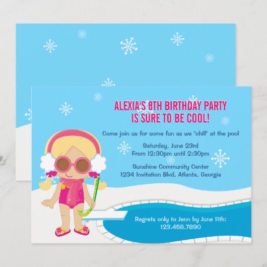 Winter Pool Party Invite Kaart (Voorkant / Achterkant)