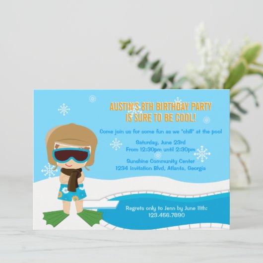 Winter Pool Party Invite Kaart (Staand voorkant)