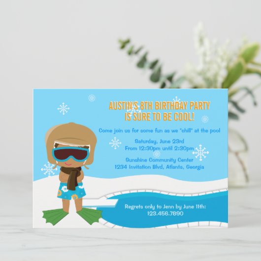 Winter Pool Party Invite Kaart (Staand voorkant)