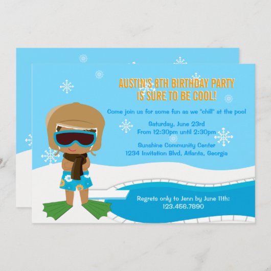 Winter Pool Party Invite Kaart (Voorkant / Achterkant)