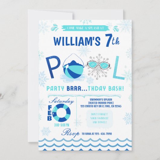 Winter Pool Party | Zwemmen verjaardag uitnodiging (Voorkant)