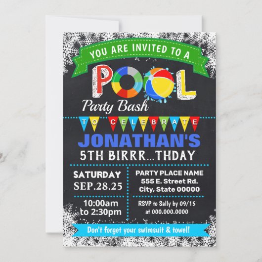 Winter Pool verjaardagsfeestje bash Kaart (Voorkant)
