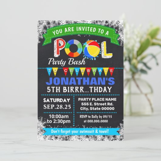 Winter Pool verjaardagsfeestje bash Kaart (Staand voorkant)