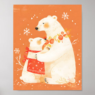 Winter Poster van IJsbeer Moeder en Baby in Noords