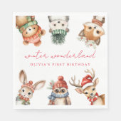 Winter prachtige bos kerstverjaardag servet (Voorkant)