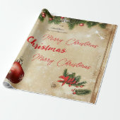 Winter Prettig Kerstfeest Dennengaas Rode Glazen B Cadeaupapier (Uitgerold)