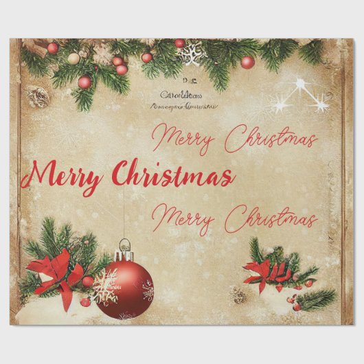 Winter Prettig Kerstfeest Dennengewricht Rode Glas Cadeaupapier (Vlak)