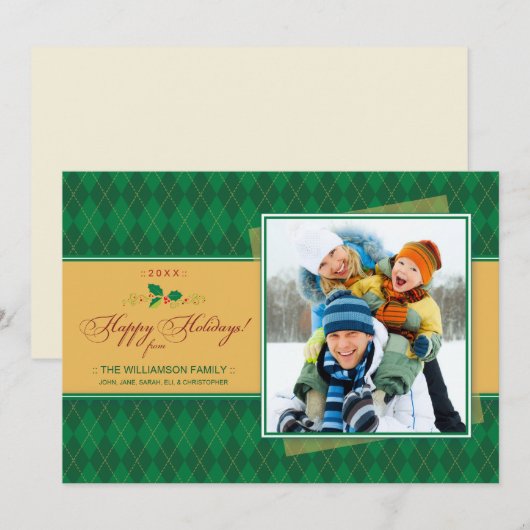 Winter Prettige feestdagen Flat Card (groen) Feestdagenkaart (Voorkant / Achterkant)