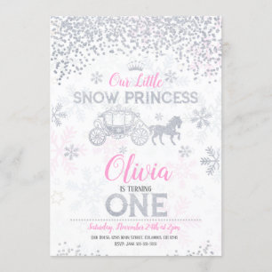WInter Princess 1st Birthday Invitation Glitter Kaart