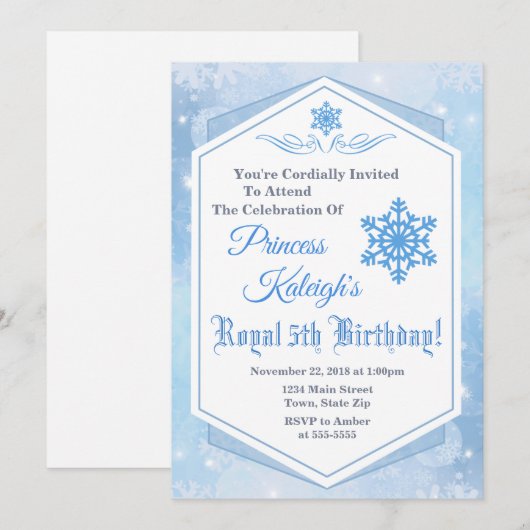 Winter Prinses Verjaardag Uitnodiging Snow Queen (Voorkant / Achterkant)