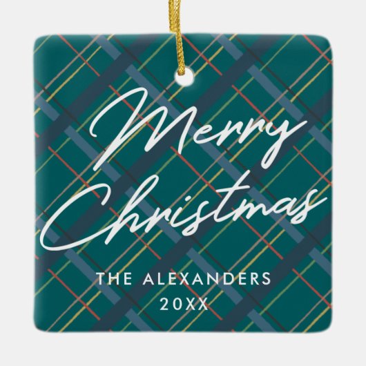 Winter Pset Merry kerstversiering - groen Keramisch Ornament (Voorkant)